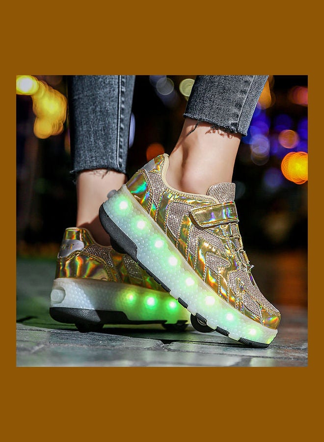 Generic Kids Shiny Light Double Round Low Top Sneakers Gold  - Image 3