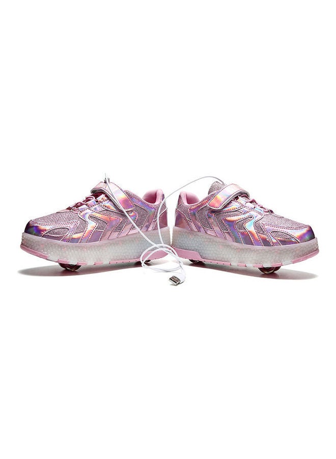 Generic Girls Shiny Light Double Round Low Top Sneakers Pink  - Image 2