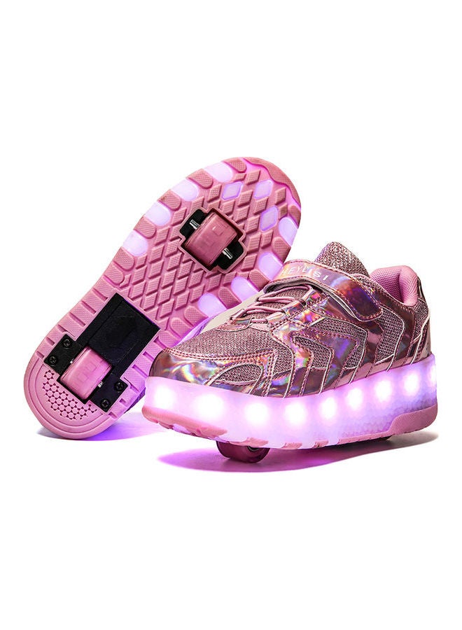 Generic Girls Shiny Light Double Round Low Top Sneakers Pink  - Image 1