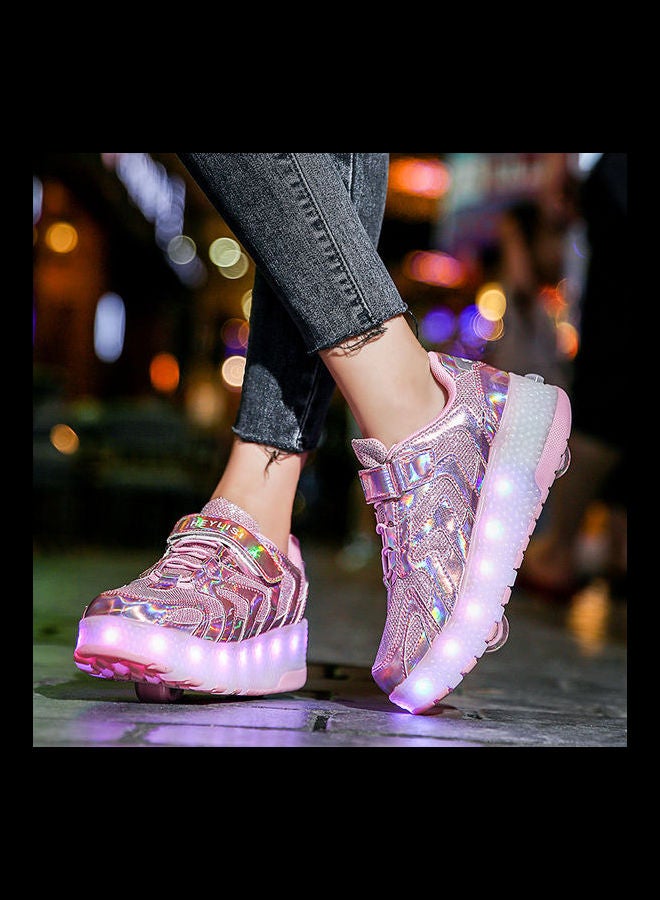 Generic Girls Shiny Light Double Round Low Top Sneakers Pink  - Image 3