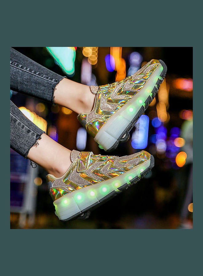 Generic Kids Shiny Light Single Round Low Top Sneakers Gold  - Image 2