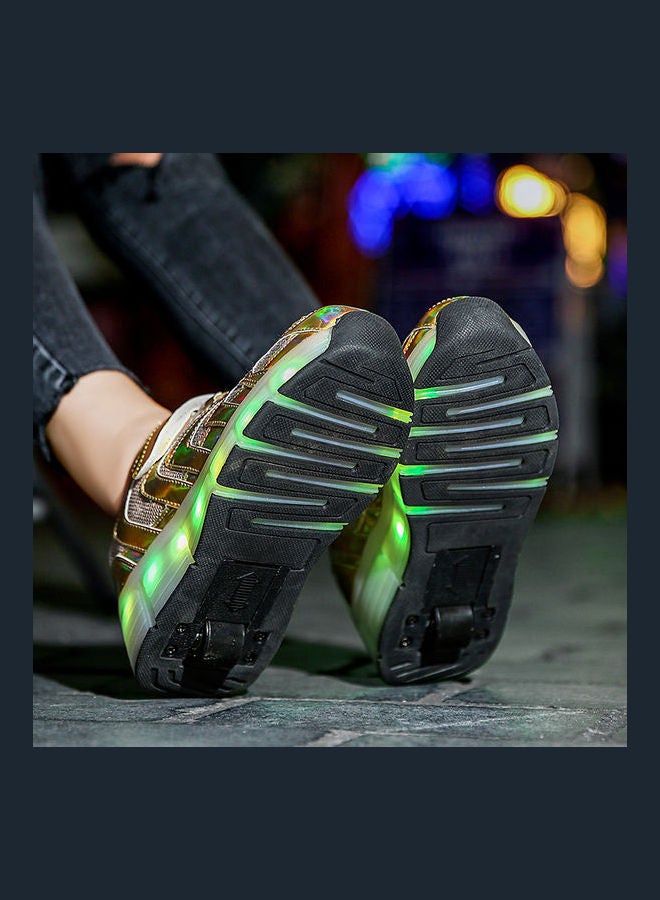 Generic Kids Shiny Light Single Round Low Top Sneakers Gold  - Image 3