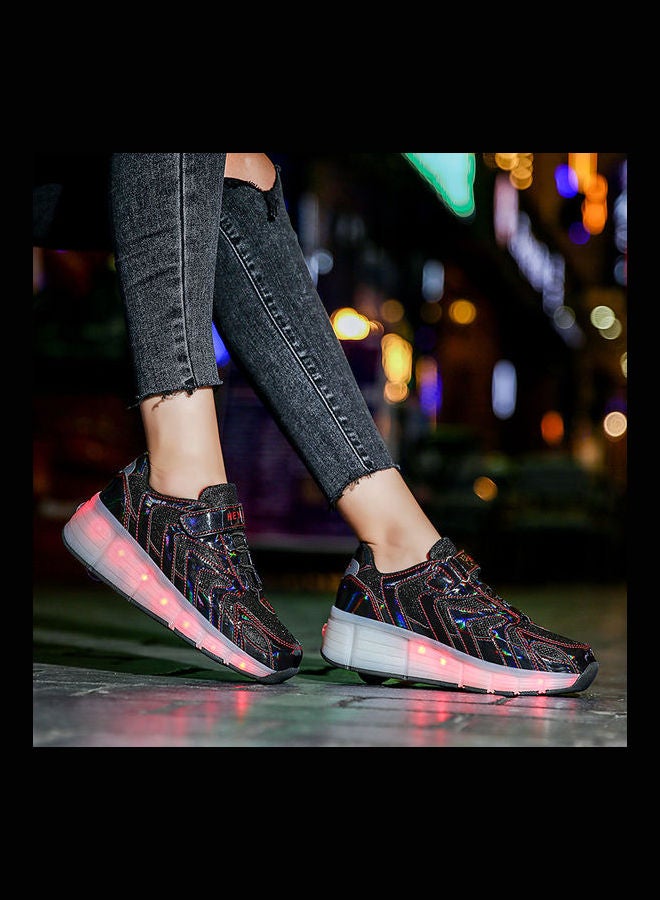 Generic Kids Shiny Light Single Round Low Top Sneakers Black  - Image 3