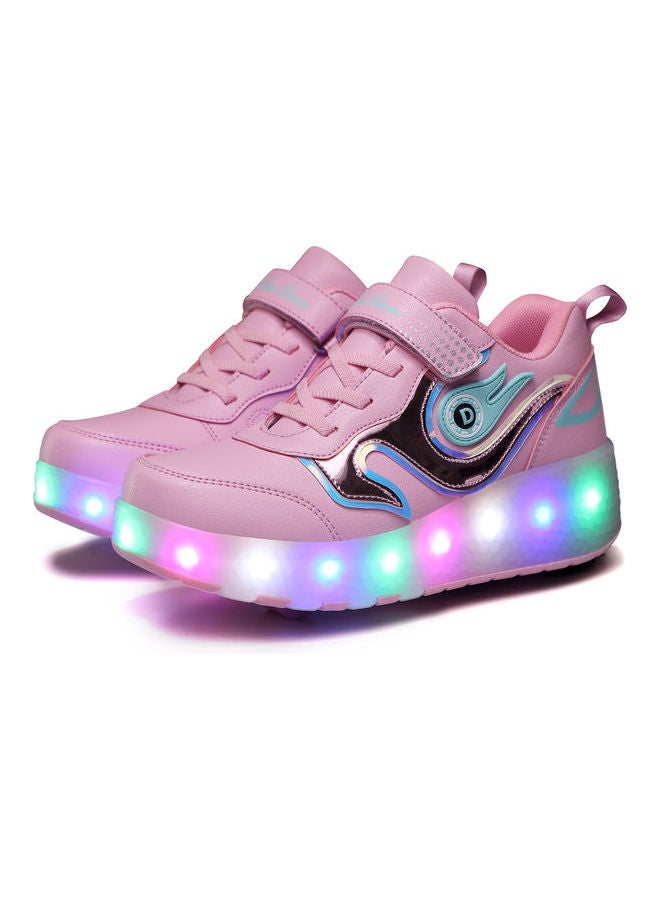 Generic Kids Led Cool Dark Stylish Shiny Double Round Low Top Sneakers Pink  - Image 1