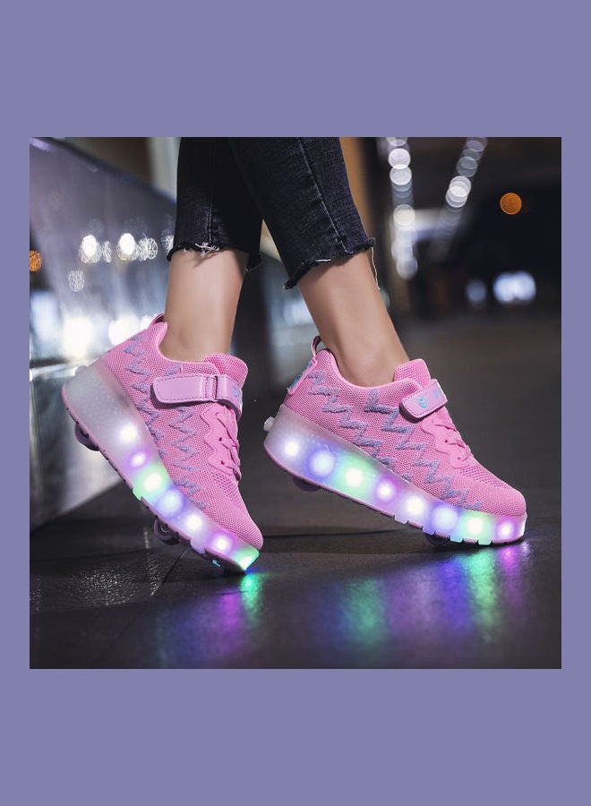 Generic Girls Cool Dark Stylish Shiny Double Round Low Top Sneakers Pink  - Image 3