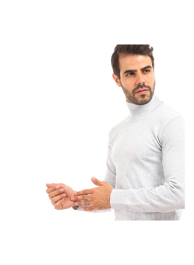Caesar - Casual Plain Basic Long Sleeve Pullover Grey - Image 1