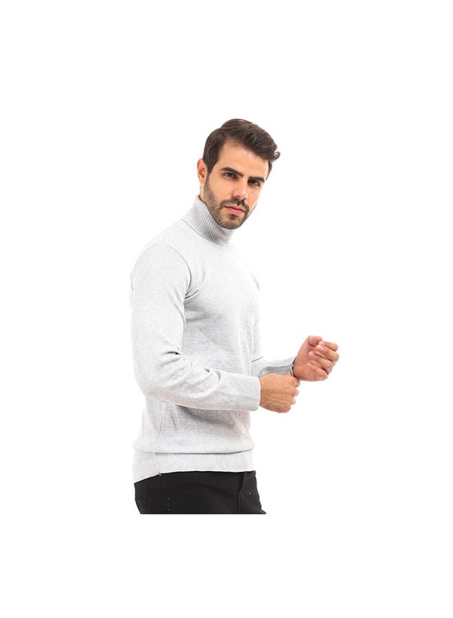 Caesar - Casual Plain Basic Long Sleeve Pullover Grey - Image 1