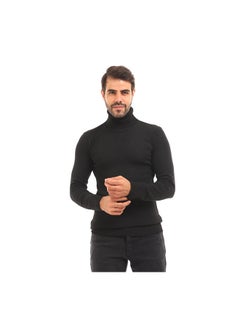 Caesar Casual Plain Basic Long Sleeve Pullover Black  - Image 1
