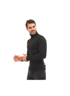 Caesar Casual Plain Basic Long Sleeve Pullover Black  - Image 3