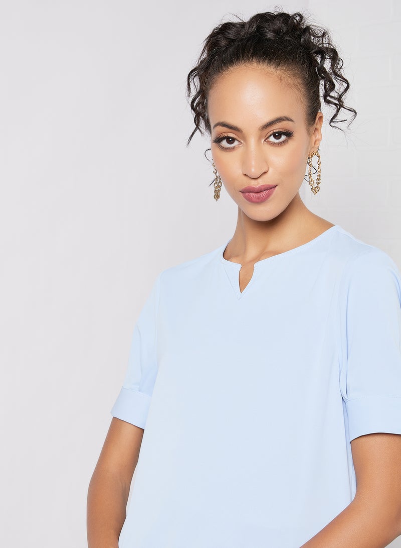 Aila Women's Casual Short Sleeve Notched Neck Tops With Side Slit Blue  - Image 3