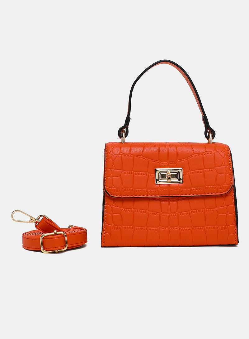 Aila - Twist Lock Womens PU Satchel Bag Orange - Image 1