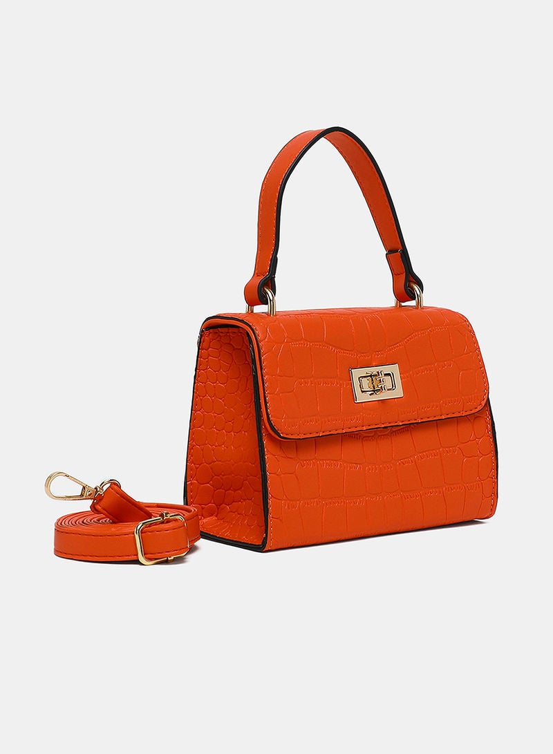 Aila - Twist Lock Womens PU Satchel Bag Orange - Image 1