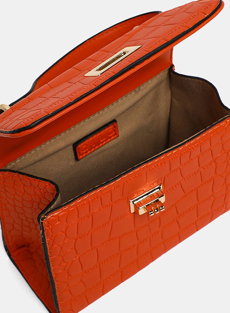 Aila - Twist Lock Womens PU Satchel Bag Orange - Image 1