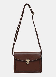 Turn Lock Mini Womens PU Shoulder Bag Brown