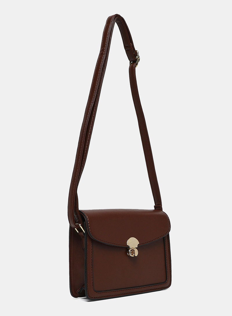 Aila - Turn Lock Mini Womens PU Shoulder Bag Brown - Image 1