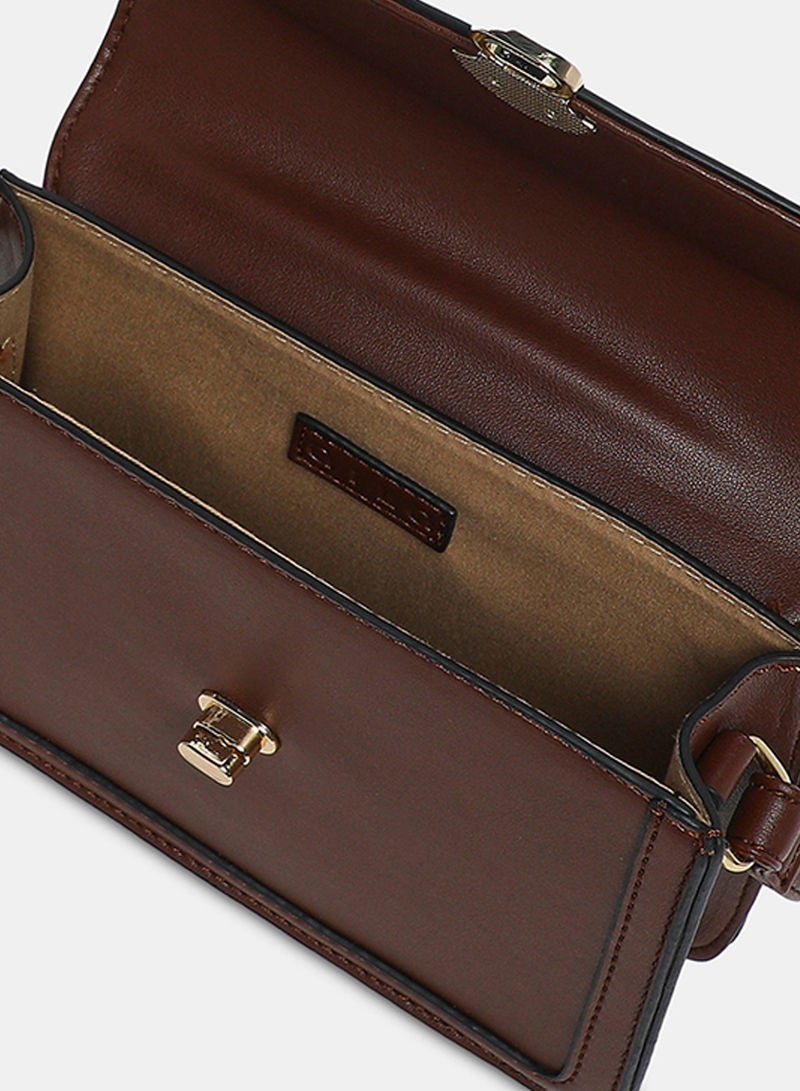 Aila - Turn Lock Mini Womens PU Shoulder Bag Brown - Image 1