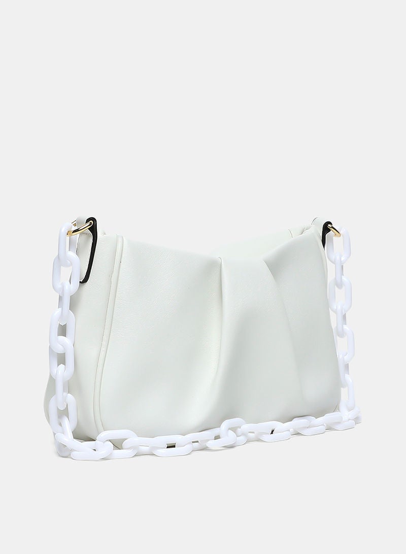 Aila - Zip Closure Chain Strap Womens PU Shoulder Bag White - Image 1