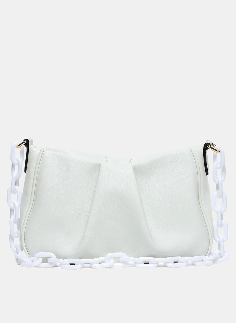 Aila - Zip Closure Chain Strap Womens PU Shoulder Bag White - Image 1