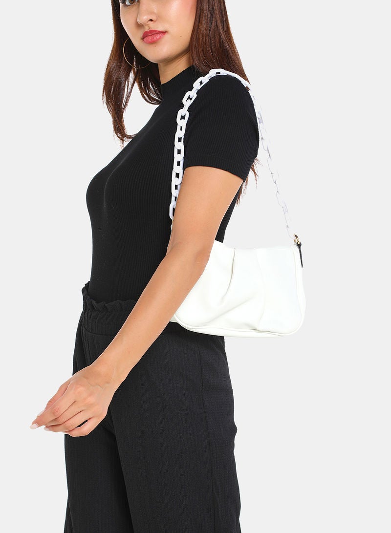 Aila - Zip Closure Chain Strap Womens PU Shoulder Bag White - Image 1