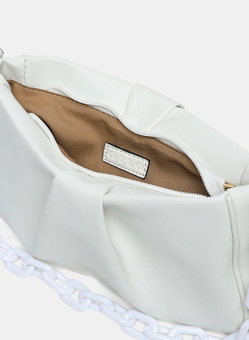 Aila - Zip Closure Chain Strap Womens PU Shoulder Bag White - Image 1