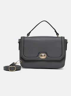 Turn Closure Textured Womens PU Satchel bag Dark Grey