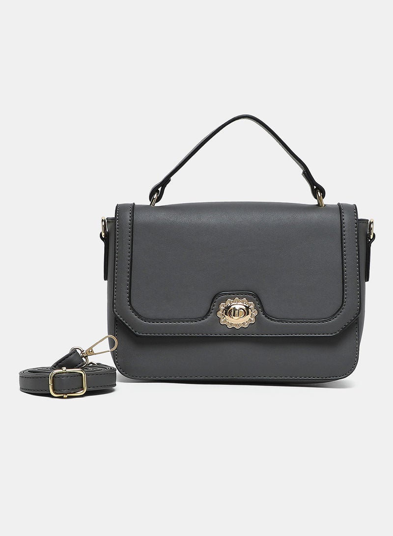 Aila - Turn Closure Textured Womens PU Satchel bag Dark Grey - Image 1