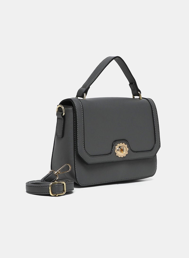Aila - Turn Closure Textured Womens PU Satchel bag Dark Grey - Image 1