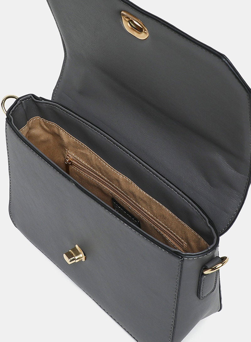 Aila - Turn Closure Textured Womens PU Satchel bag Dark Grey - Image 1