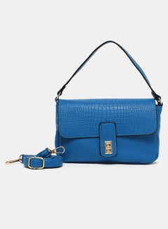 Flap Closure Textured Womens PU Satchel bag Blue