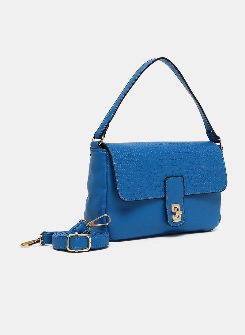 Aila - Flap Closure Textured Womens PU Satchel bag Blue - Image 1