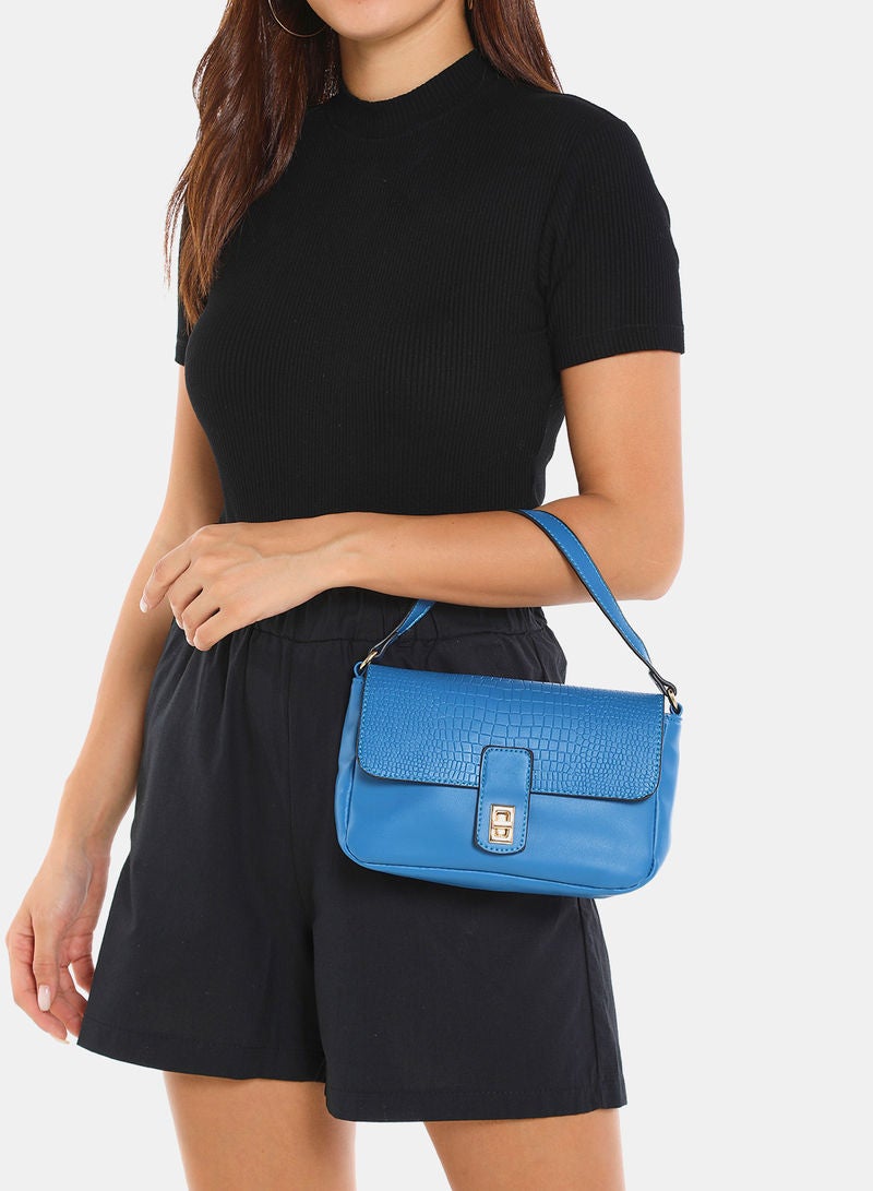 Aila - Flap Closure Textured Womens PU Satchel bag Blue - Image 1