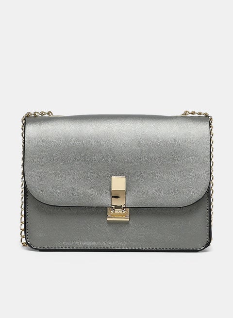 Flap Closure Chain strap Womens PU Satchel bag Grey