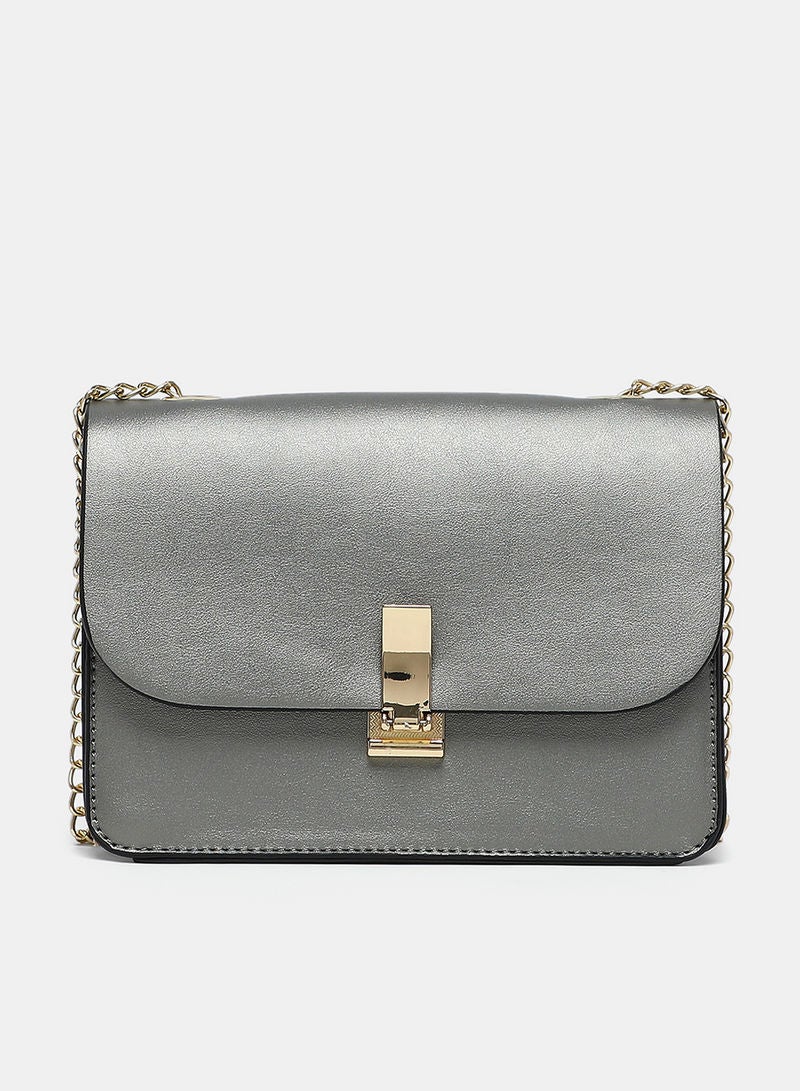 Aila - Flap Closure Chain strap Womens PU Satchel bag Grey - Image 1