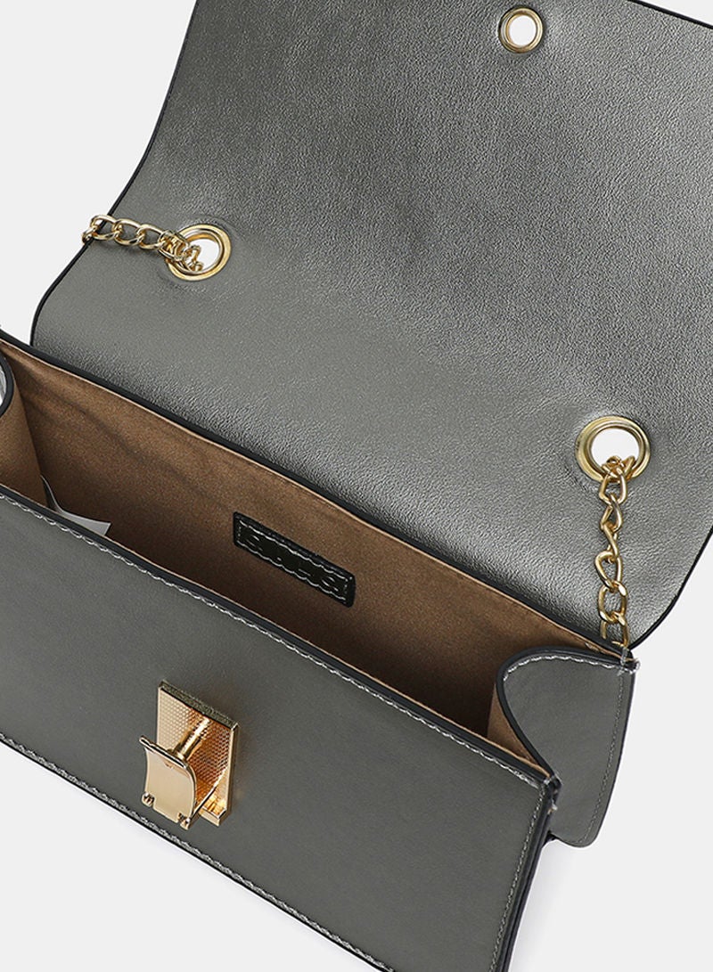 Aila - Flap Closure Chain strap Womens PU Satchel bag Grey - Image 1