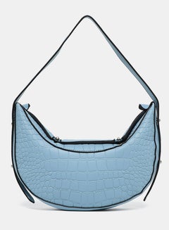 Zip Closure Textured Womens PU Satchel bag Blue