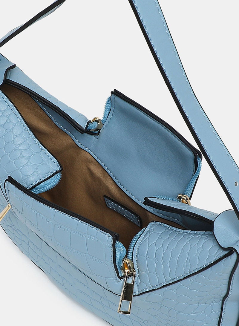 Aila - Zip Closure Textured Womens PU Satchel bag Blue - Image 1
