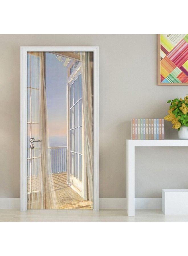 ZENHOME 3D Waterproof Living Room Door Stickers Multicolour 77 x 200cm - Image 1