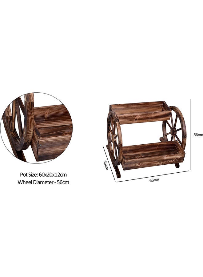 LINGWEI Wooden Double Wheel Flower Stand Brown 66x56x63cm - Image 4