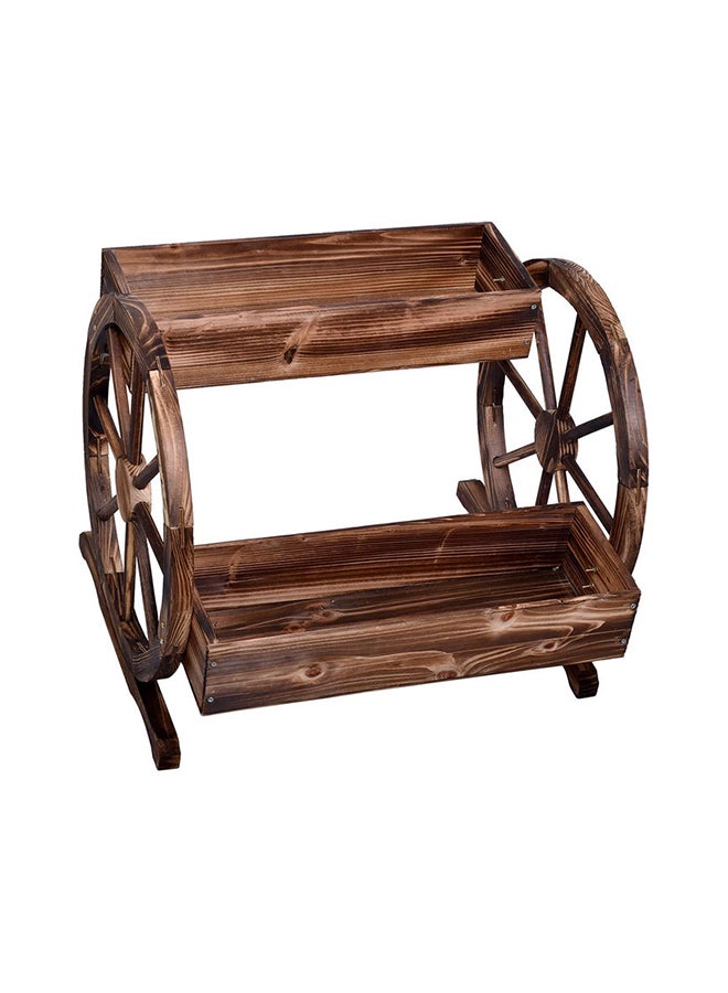 LINGWEI Wooden Double Wheel Flower Stand Brown 66x56x63cm - Image 1
