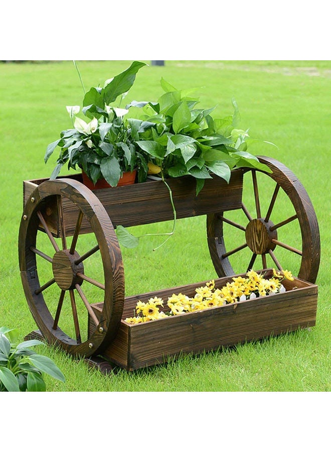 LINGWEI Wooden Double Wheel Flower Stand Brown 66x56x63cm - Image 5