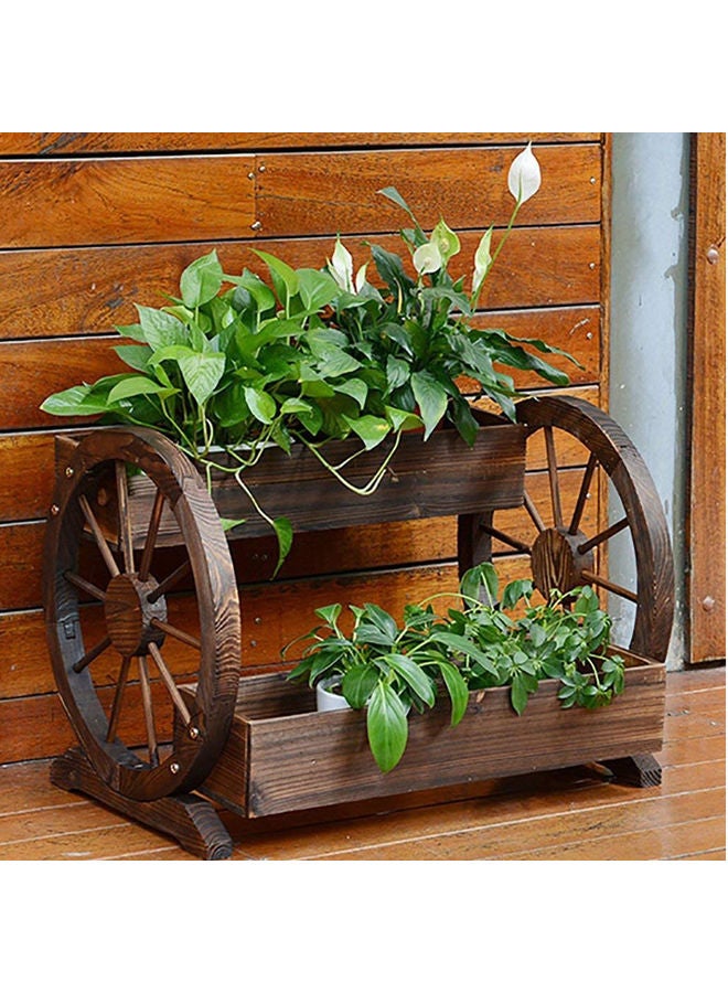 LINGWEI Wooden Double Wheel Flower Stand Brown 66x56x63cm - Image 3