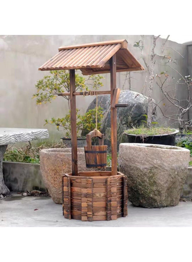 LINGWEI Well Shape Wooden Flower Pot Brown 107x50x45cm - Image 3