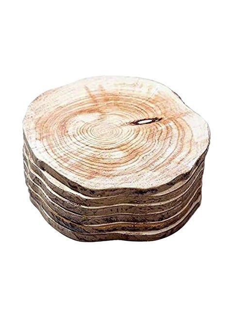 6-Piece Wooden Non-Slip Table Coaster Brown 10x10x1cm
