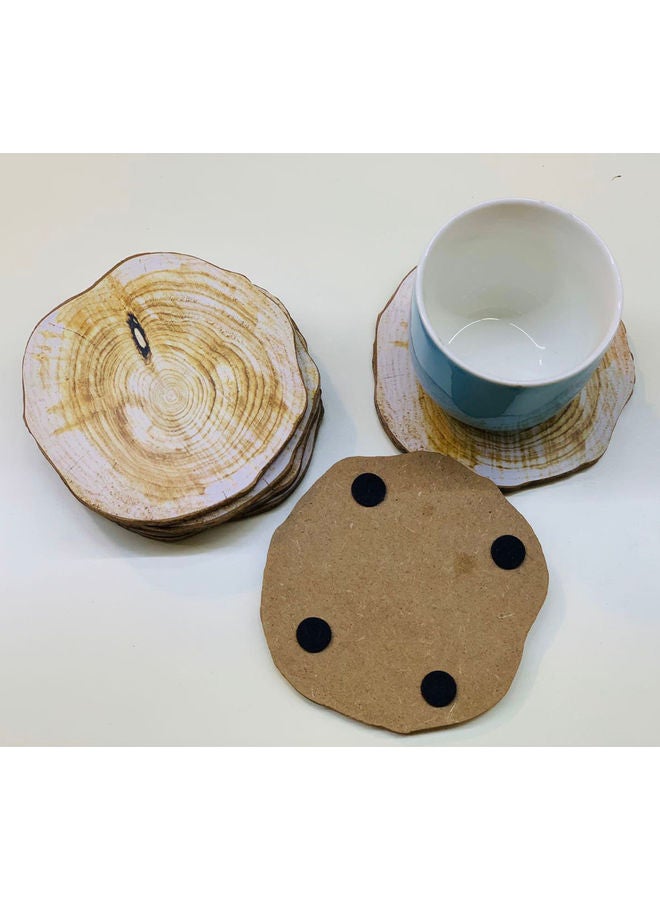 6-Piece Wooden Non-Slip Table Coaster Brown 10x10x1cm