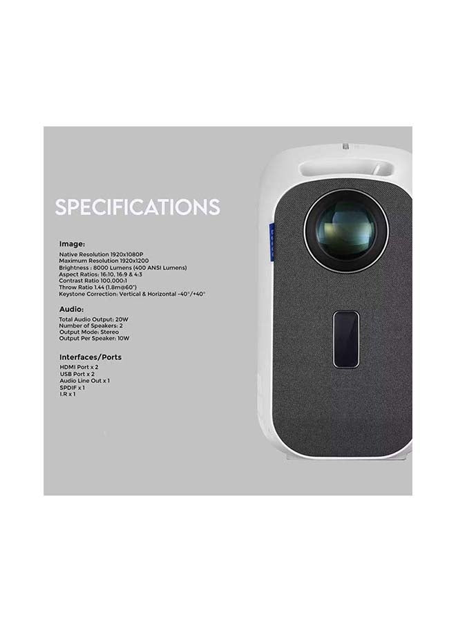Wownect - Portable 1080P 4K Projector 8000 Lumens PROJ-WO-44-W_SCR-05 White - Image 1
