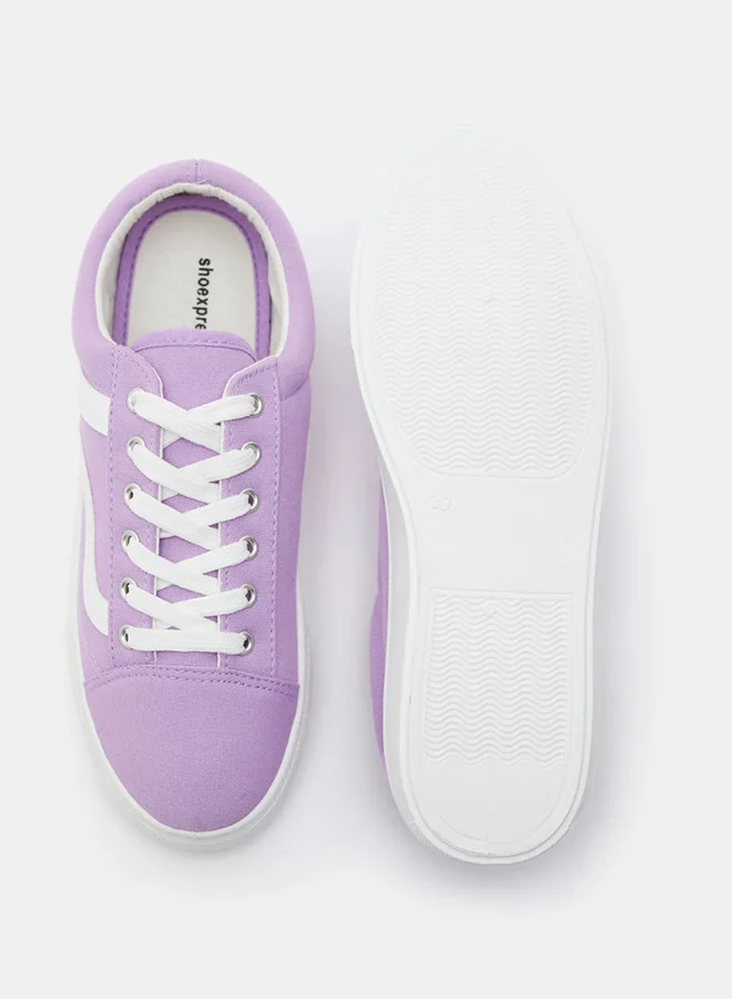 shoexpress Women's Low Top Lace-Up Sneakers Purple/White