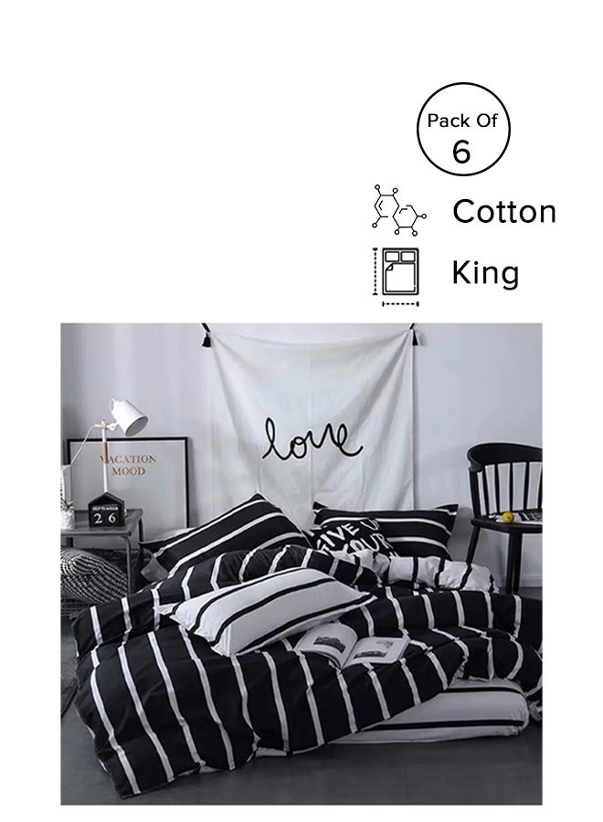 Deals for Less 6-Piece Premium Quality Long Lasting Super Soft Light Weight King Size Bedding Set Cotton Black/White  - Image 1