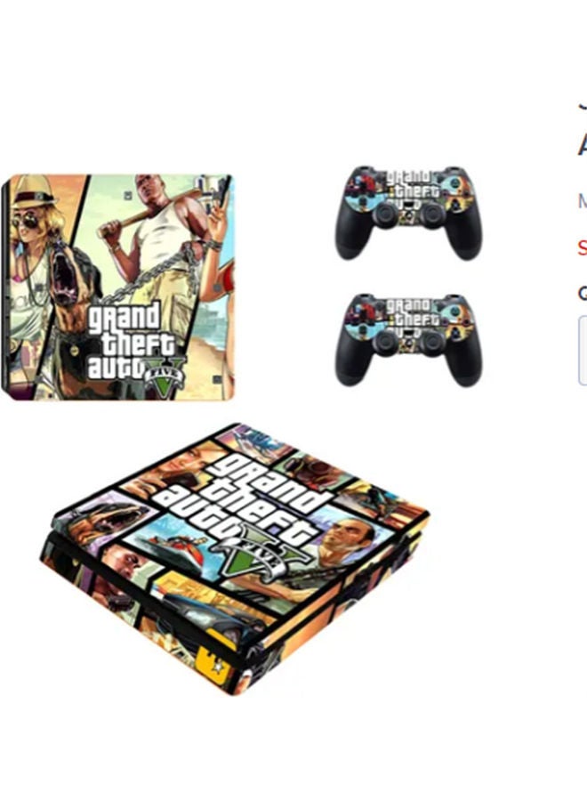 Arabest 3-Piece Grand Theft Auto Printed Gaming Console And Controller Sticker For PlayStation 4 Slim