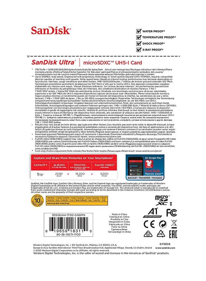 Ultra Class 10 MicroSDXC UHS-I Memory Card 1.0 TB