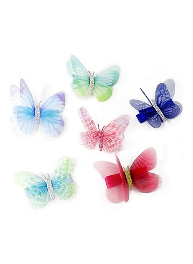 هونباي 6 قطع من مشابك الشعر الملونة على شكل فراشة من الشيفون بتصميم أجنحة الأورجانزا متعدد الألوان 6 x 4.5سم - Image 1